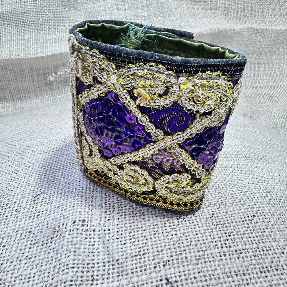 RUBYRUDI Cuff Bracelet Handcrafted OOAK Fabric Embellished Artisan Wearable Art